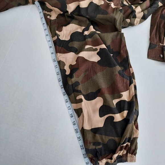 Easel 100% Cotton Camouflage Button Down Long Sleeve Jumpsuit NWT - Picture 7 of 16